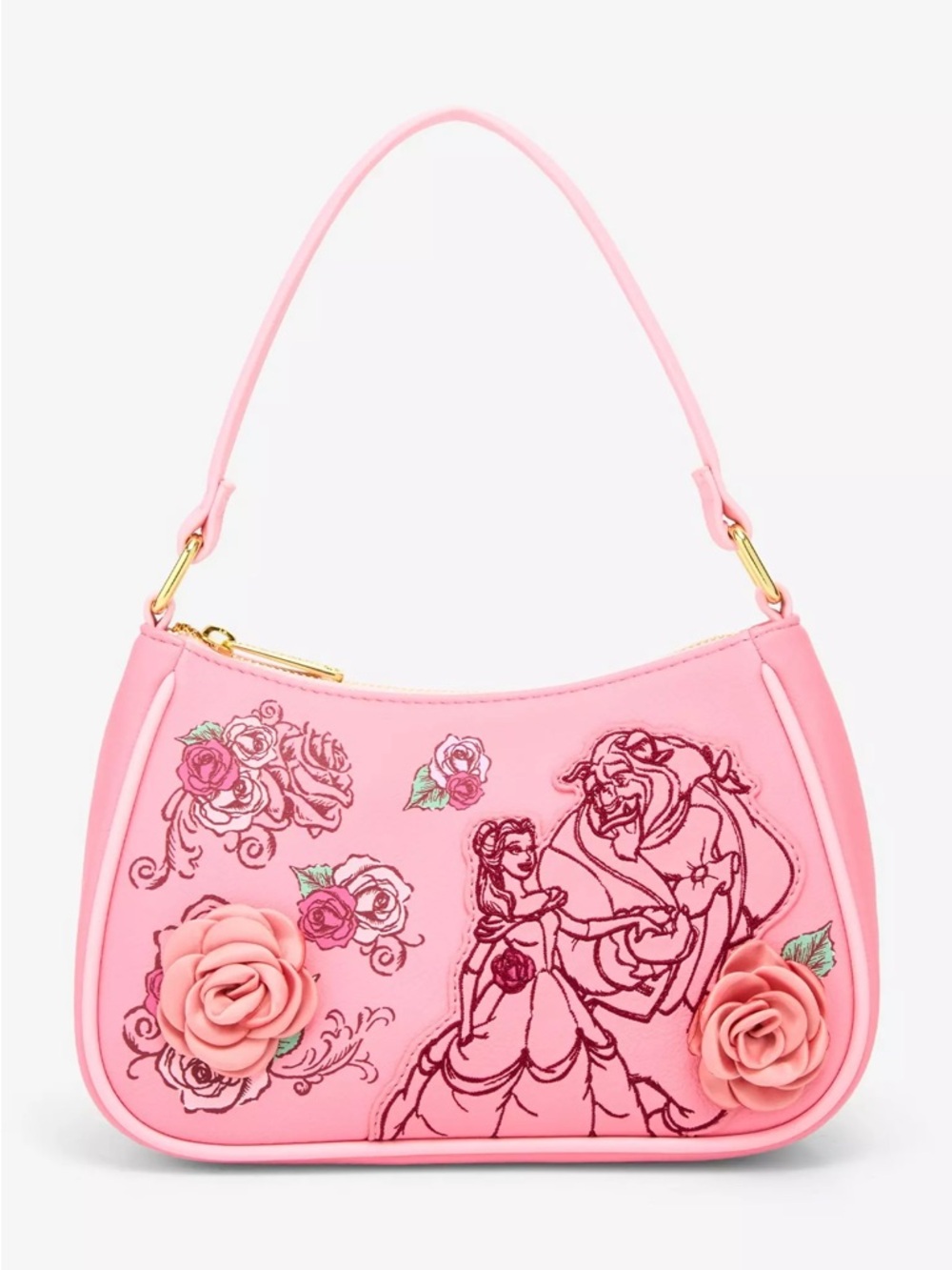 Loungefly Disney Beauty and the Beast Pink Roses Shoulder Bag
